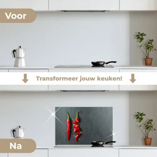 Het Spectrum van Pittigheid keuken achterwand spatscherm klein -voor_na_NL