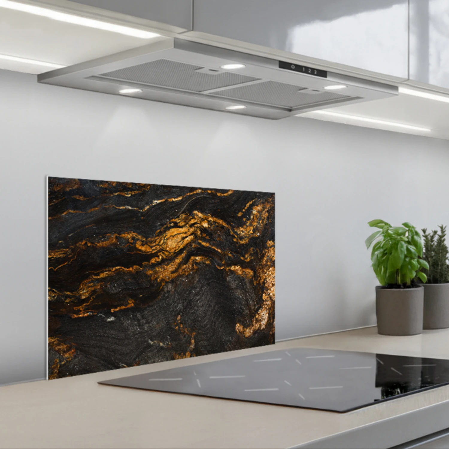 Marmer - Kalk - Zwart - Goud - Marmerlook - Luxe keuken achterwand spatscherm klein -3d_schuin