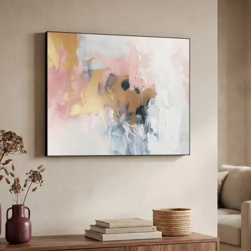 Abstract - Pastel kleuren - Goud - Modern - Aesthetic Textielframe zwart klein -sfeer3