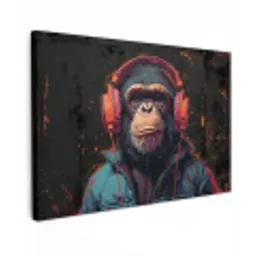 Graffiti - Chimpansee - Koptelefoon - Aap canvas 2cm klein -z3d