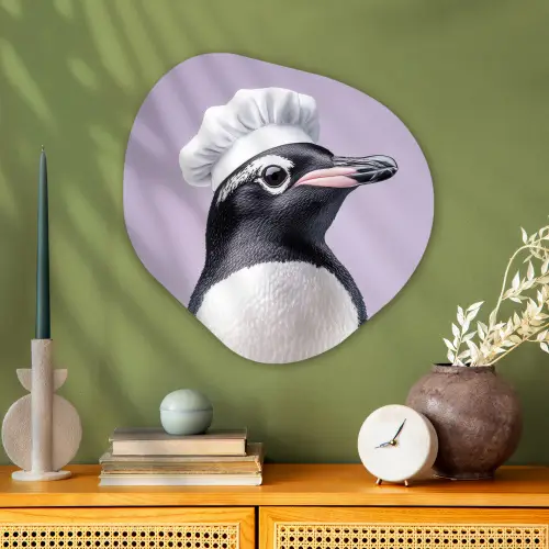 Pinguïn - Koksmuts - Lief - Paars Wandcirkel Organisch Plexiglas middel -sfeer2
