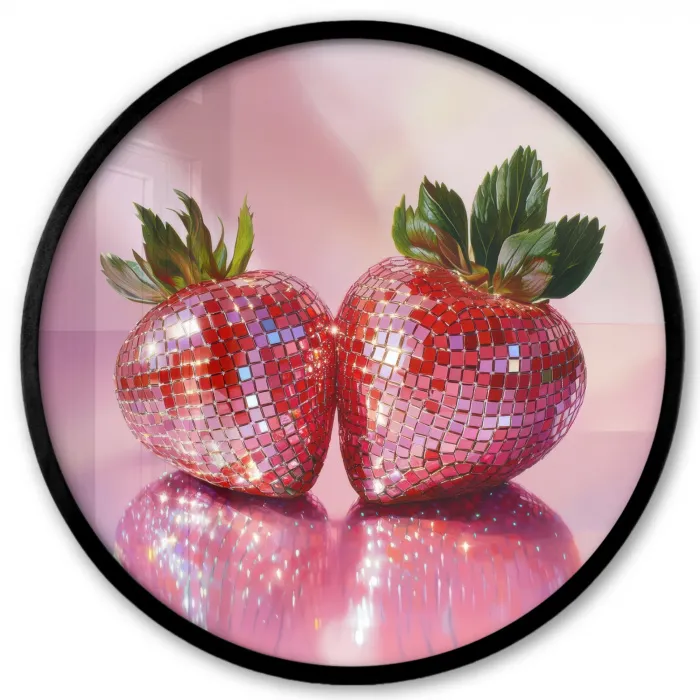 Disco - Fruit - Glitter - Strawberry Fotolijst rond zonder passe partout klein -3d