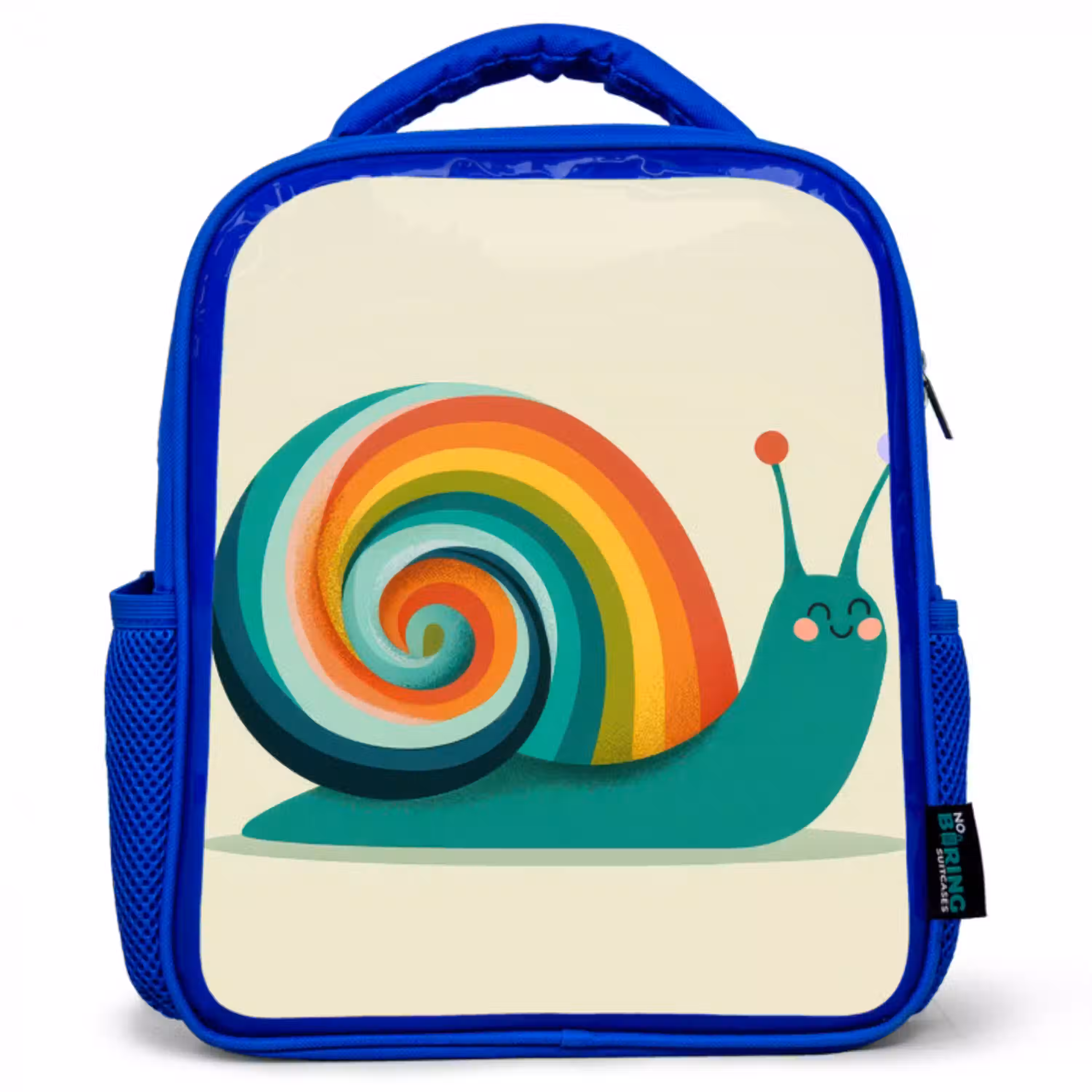 Slak - Regenboogschild - Groen Kinderrugzak - Blauw middel -3d