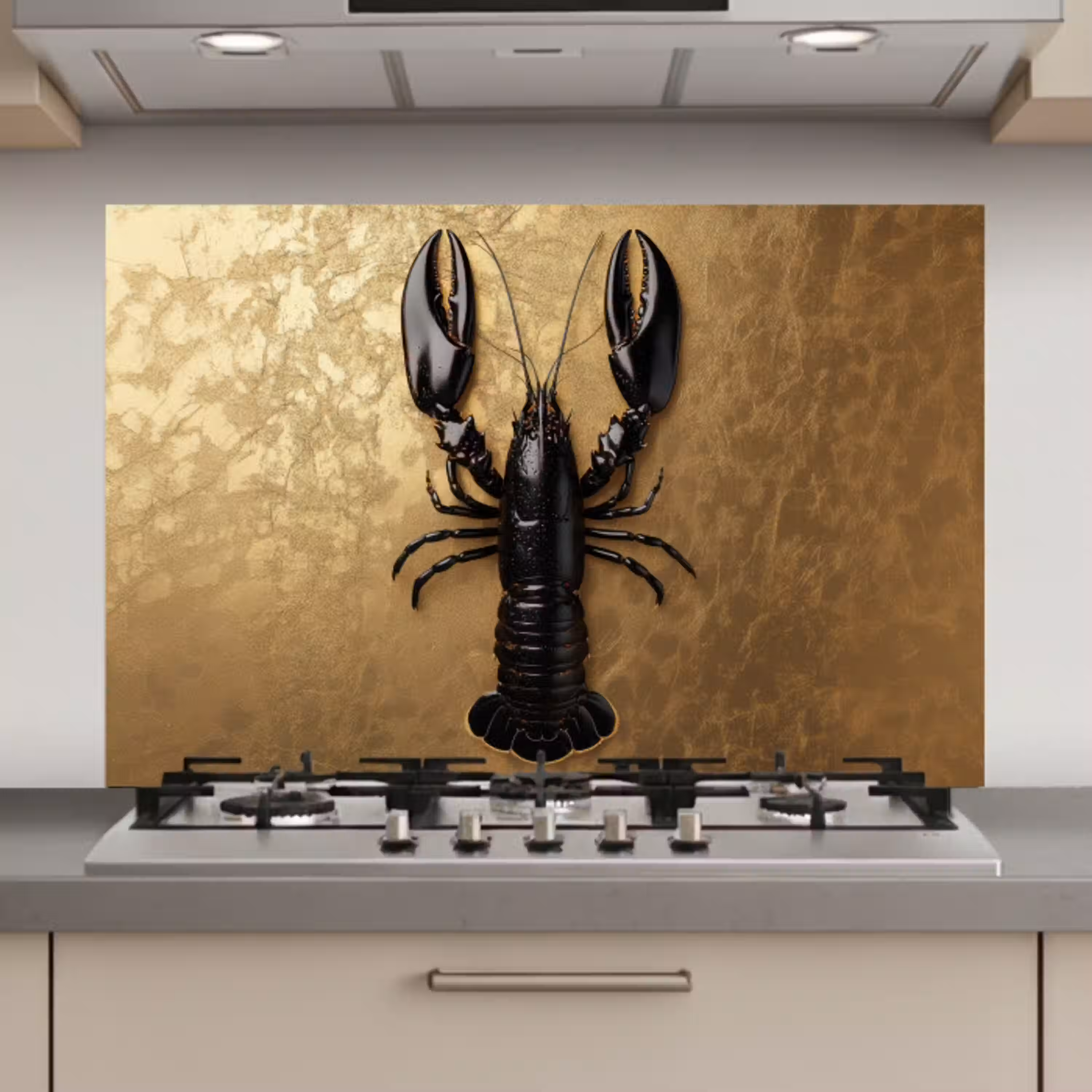 Kreeft - Zwart - Goud - Luxe keuken achterwand spatscherm klein -3d_website