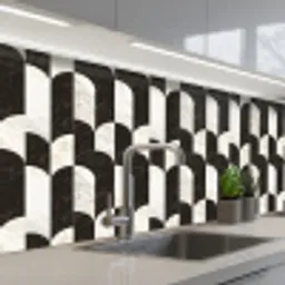 Bogen - Tegels - Marmer - Zwart - Wit keuken achterwand 2 middel 871 -3d_schuin