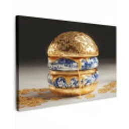 Delftsblauw - Goud - Burger Tuinposter op houten frame 2 cm dik klein -3d