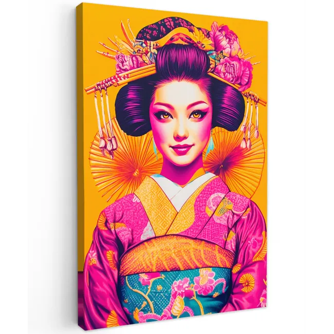 Bloemen - Vrouw - Kimono - Roze Tuinposter op houten frame 2 cm dik klein -3d