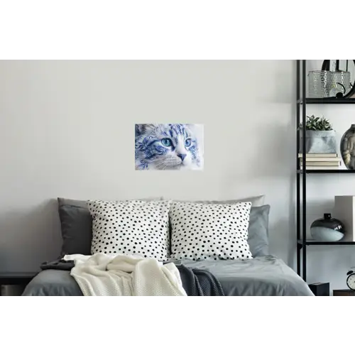 Kat - Patroon - Blauw Muursticker klein -slaapkamer