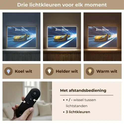 Auto - Geel - Race - Blauw Light Box met batterij (Wandlamp kind) middel -USP_lichtkleurNL