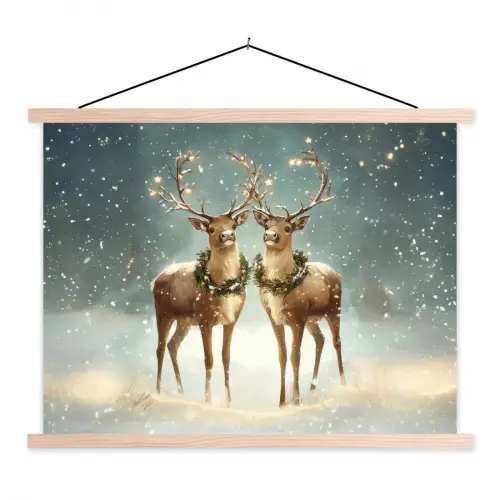 Kerstmagie - Winterwoud - Rendier textielposter latten blank klein -3d