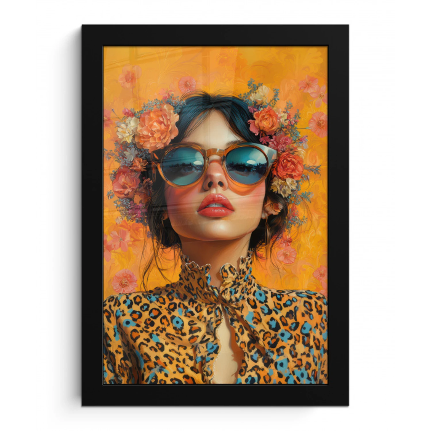 Vrouw - Bloemen - Aesthetic - Oranje fotolijst zwart zonder passe partout klein -3d