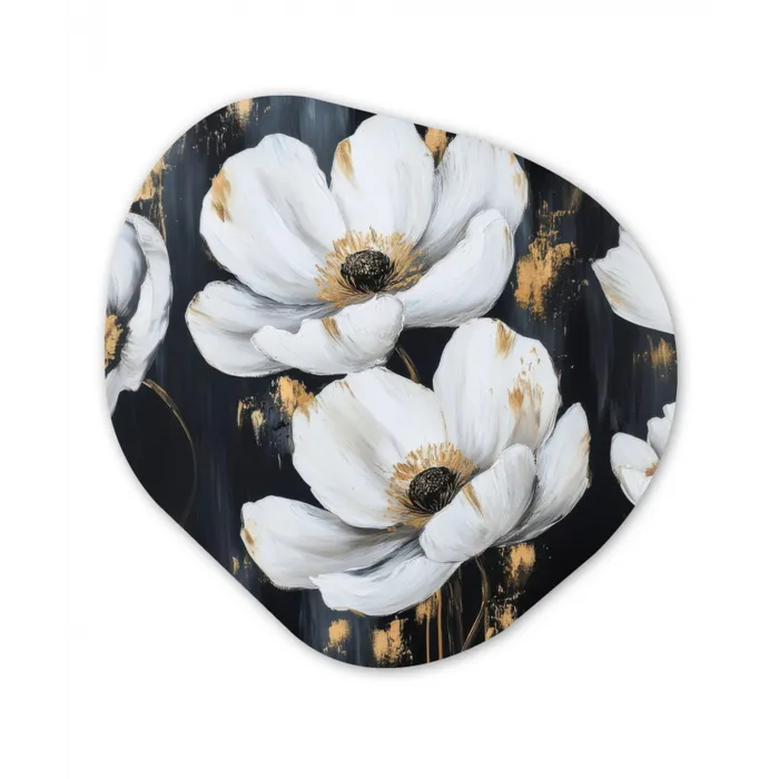 Bloemen - Wit - Abstract Wandcirkel Organisch Plexiglas middel -3d