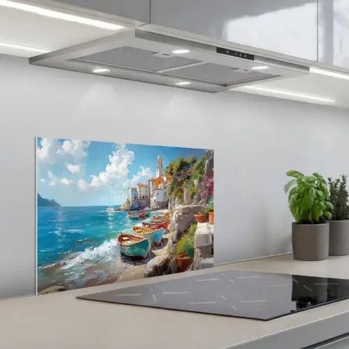 Boten - Rotsen - Zee - Zon keuken achterwand spatscherm klein -3d_schuin