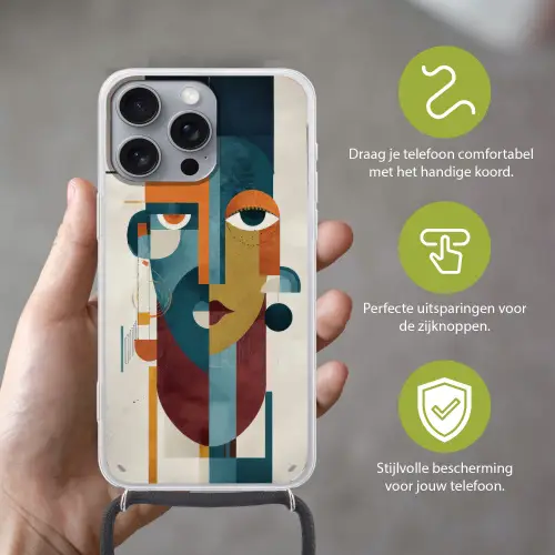 Geometrisch - Strakke vormen - Kleurrijk Hoesje iPhone 16 Pro Max met koord klein -sfeer2_NL