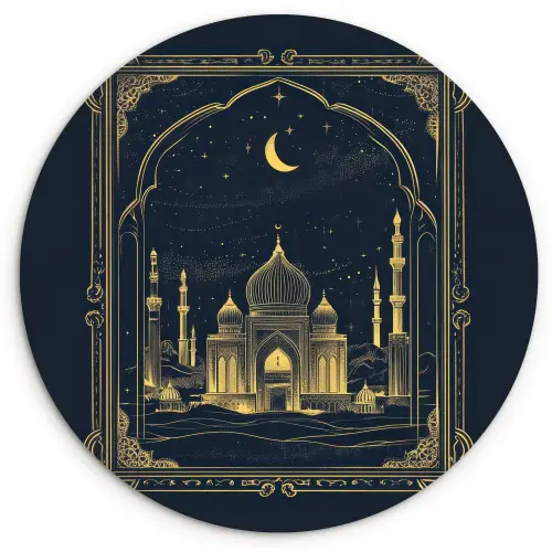 Moskee - Islam - Goud - Ramadan - Islamitische Wandcirkel kunststof plaat 5mm dik klein -3d
