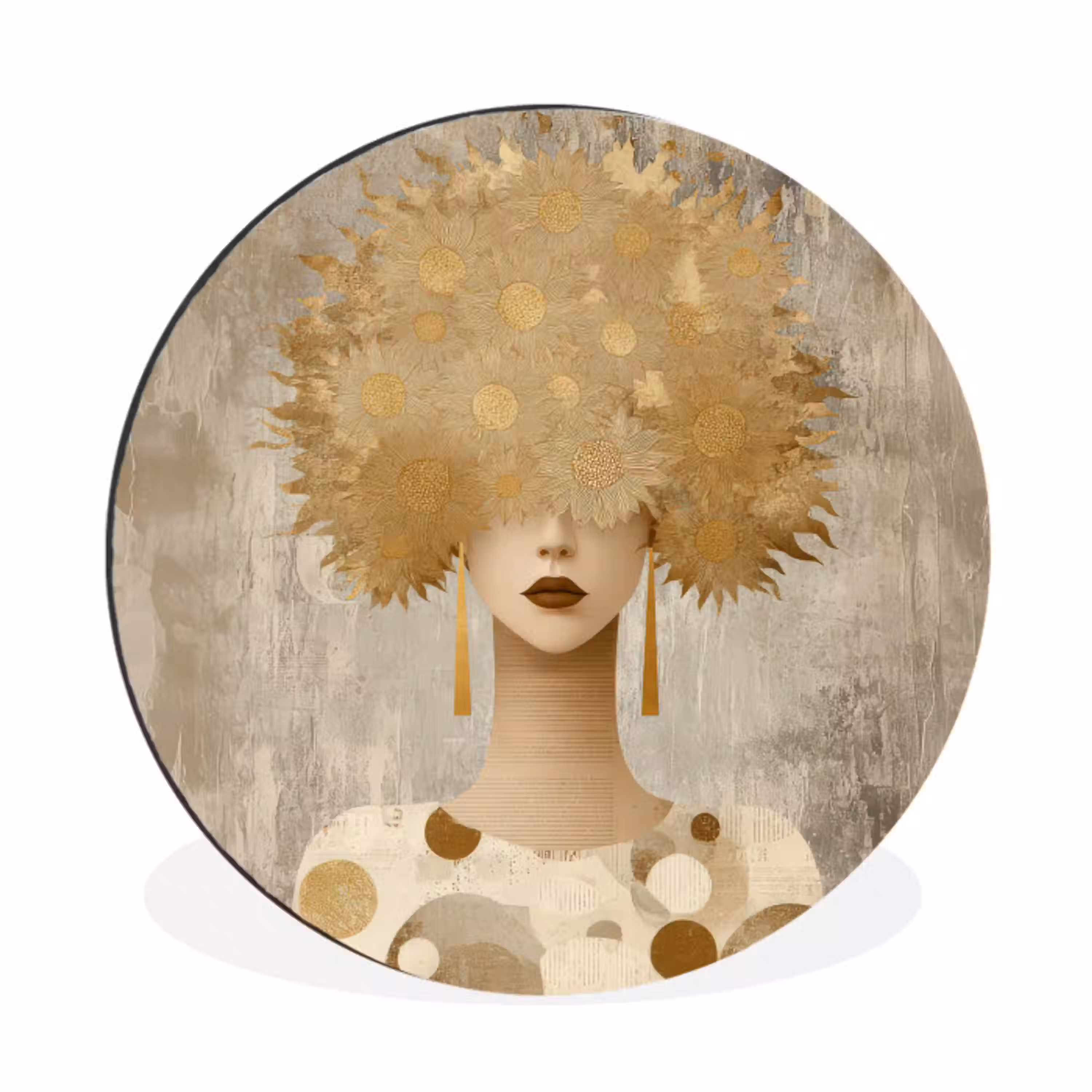 Goud - Portret - Vrouw Wandcirkel aluminium klein -3d