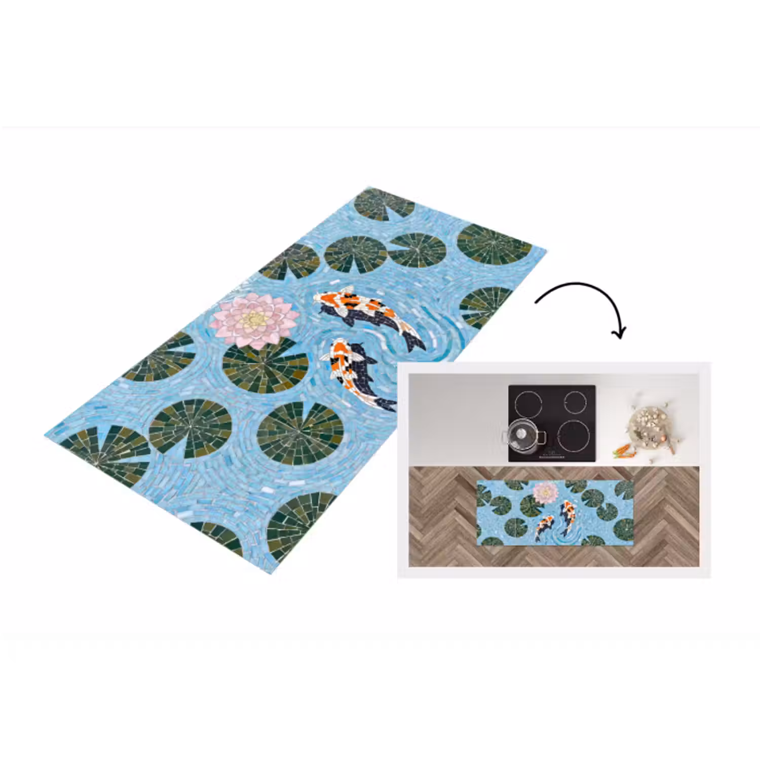 Küchenläufer - Fisch – Wasser – Natur – Mosaik – Blau