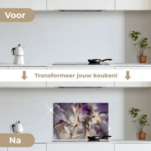 Goud - Paars - Marmer keuken achterwand spatscherm klein -voor_na_NL