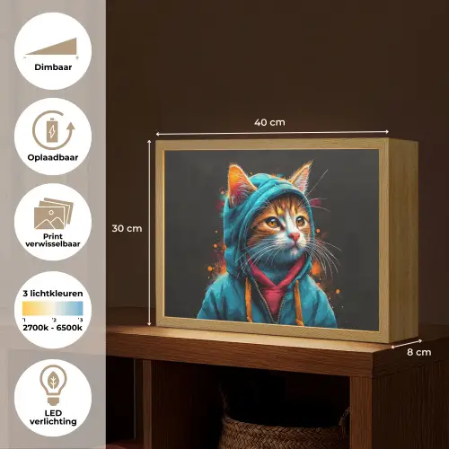Graffiti - Kat - Zwart - Jas - Street art Light Box met batterij (Wandlamp) middel -USP_websiteoverzichtNL