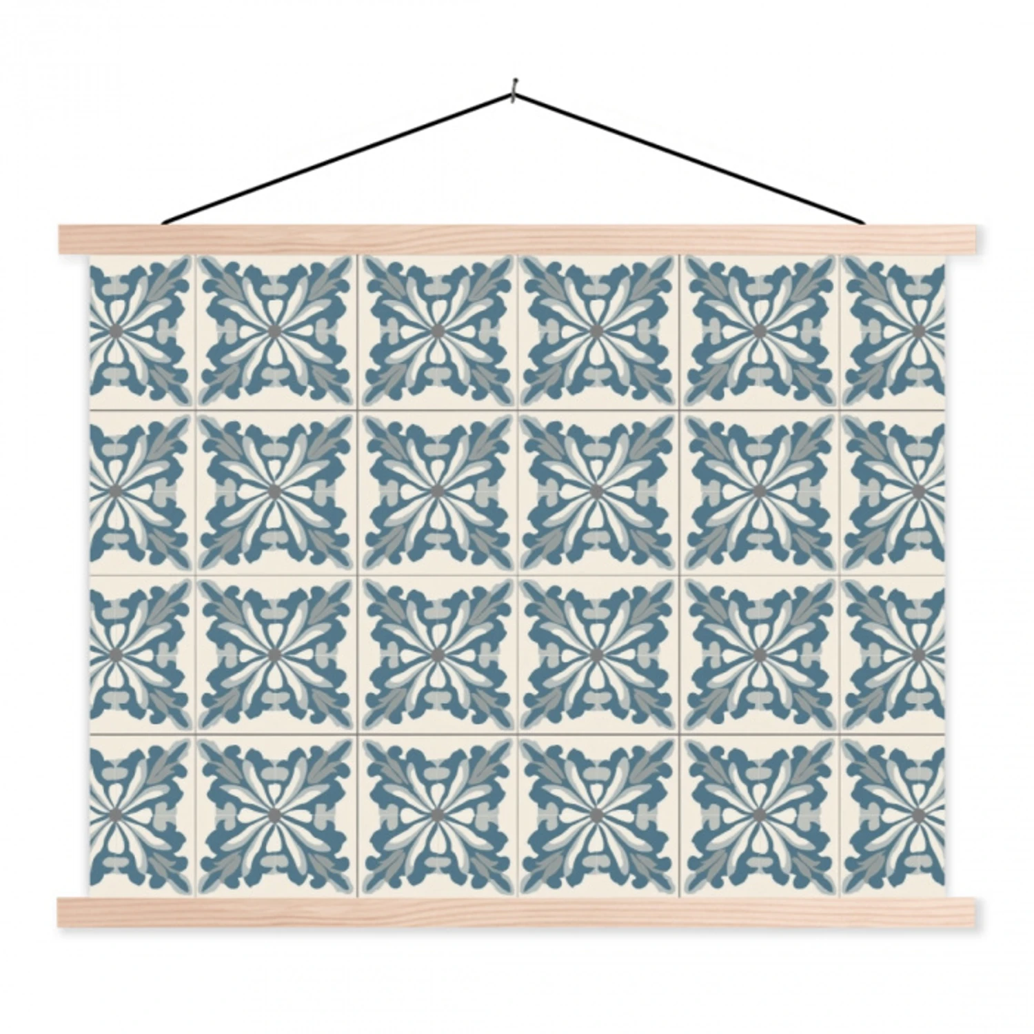Dessin - Tegel - Blauw textielposter latten blank klein 122 -3d