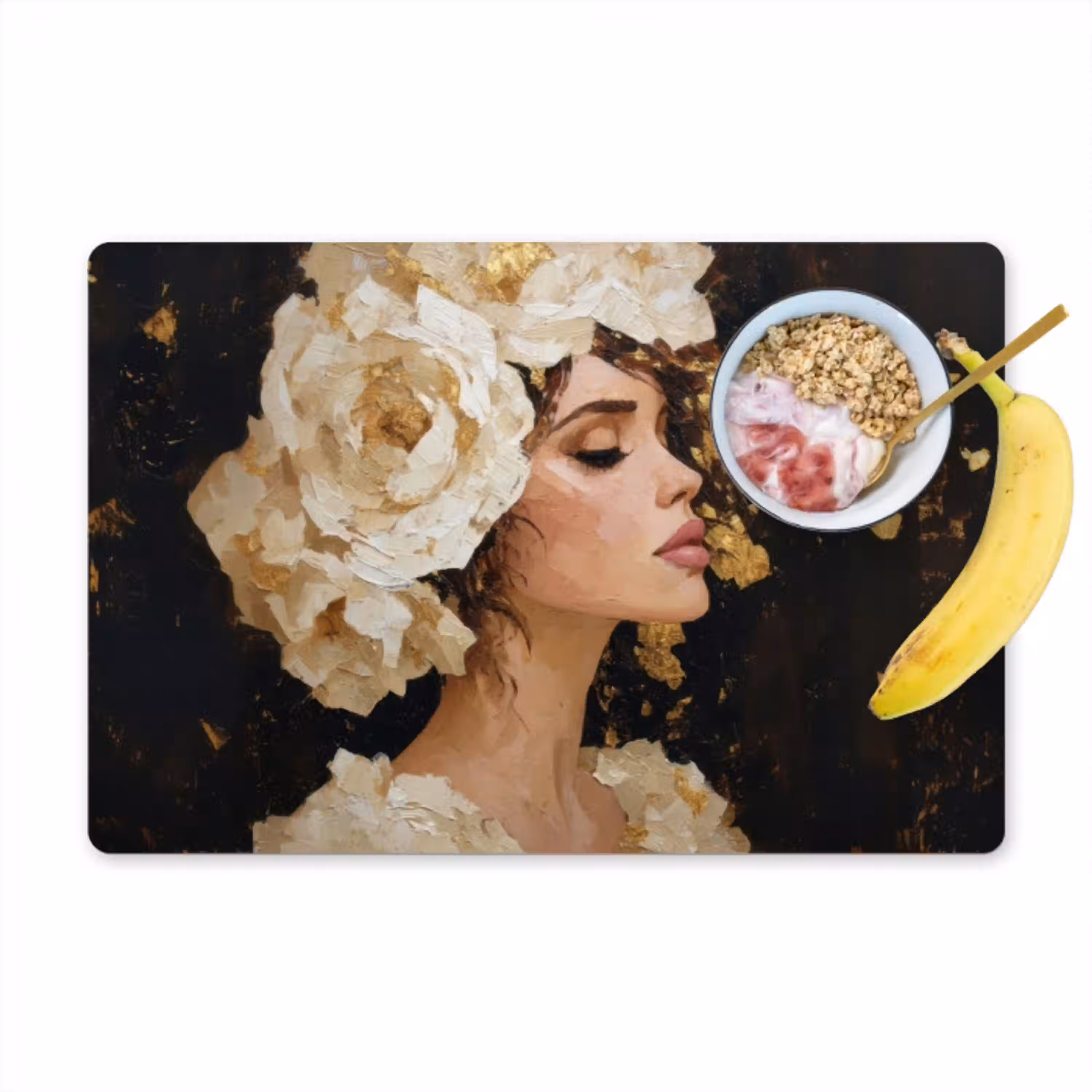 Abstract - Vrouw - Bloemen - Wit Placemat vinyl groot -zzzproduct_Kitchenyeah-website