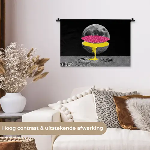 Maan - Geel - Roze - Zwart Wandkleed katoen klein -sfeer1