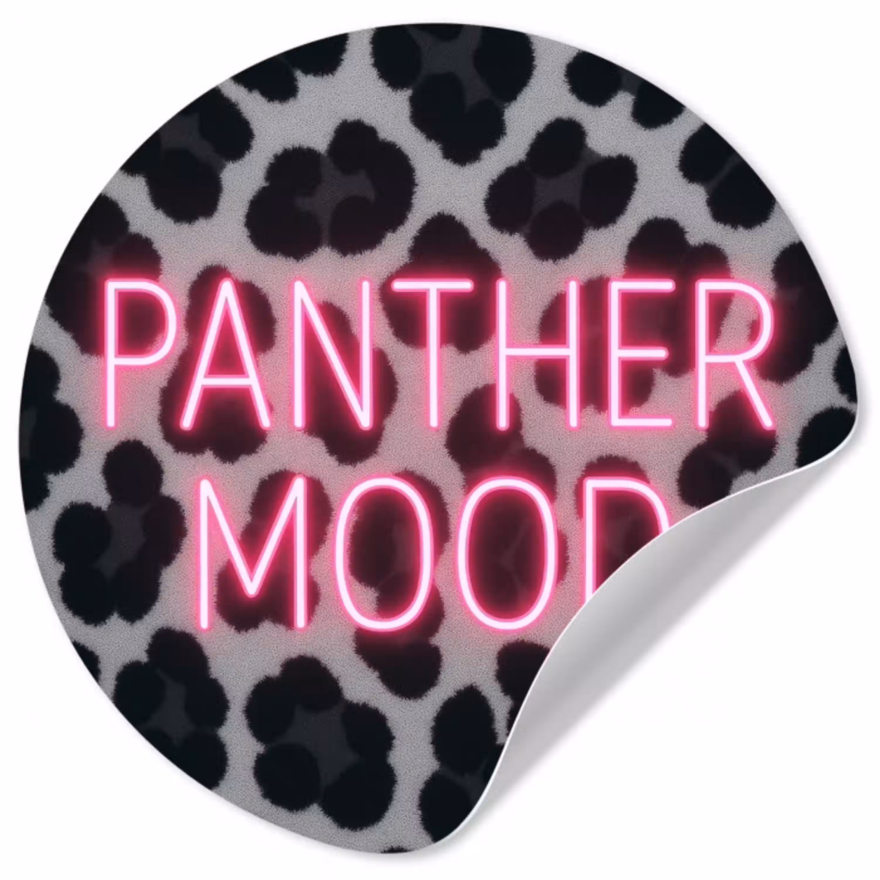 Panterprint - Zwart - Neonletters - Roze Wandcirkel behangsticker klein -3d