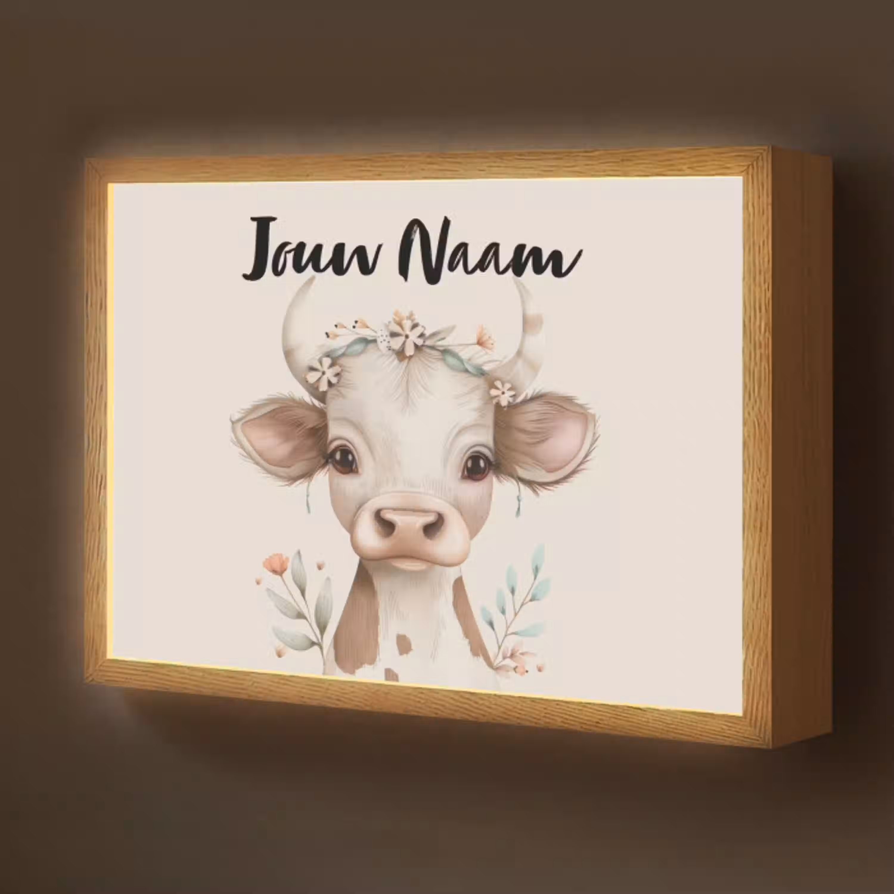 Koe - Bohemian - Kalfje - Bloemen Light Box met batterij (Wandlamp kind) middel -z3d_website