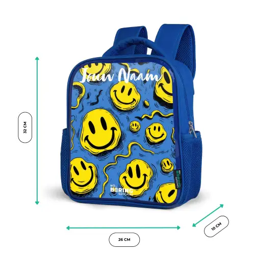 Smiley - Blauw - Geel Kinderrugzak - Blauw middel -productfoto_formaten