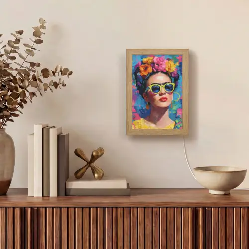 Vrolijk portret - Vrouw - Bloemenkroon Light Box met kabel (Tafellamp) klein -sfeer2