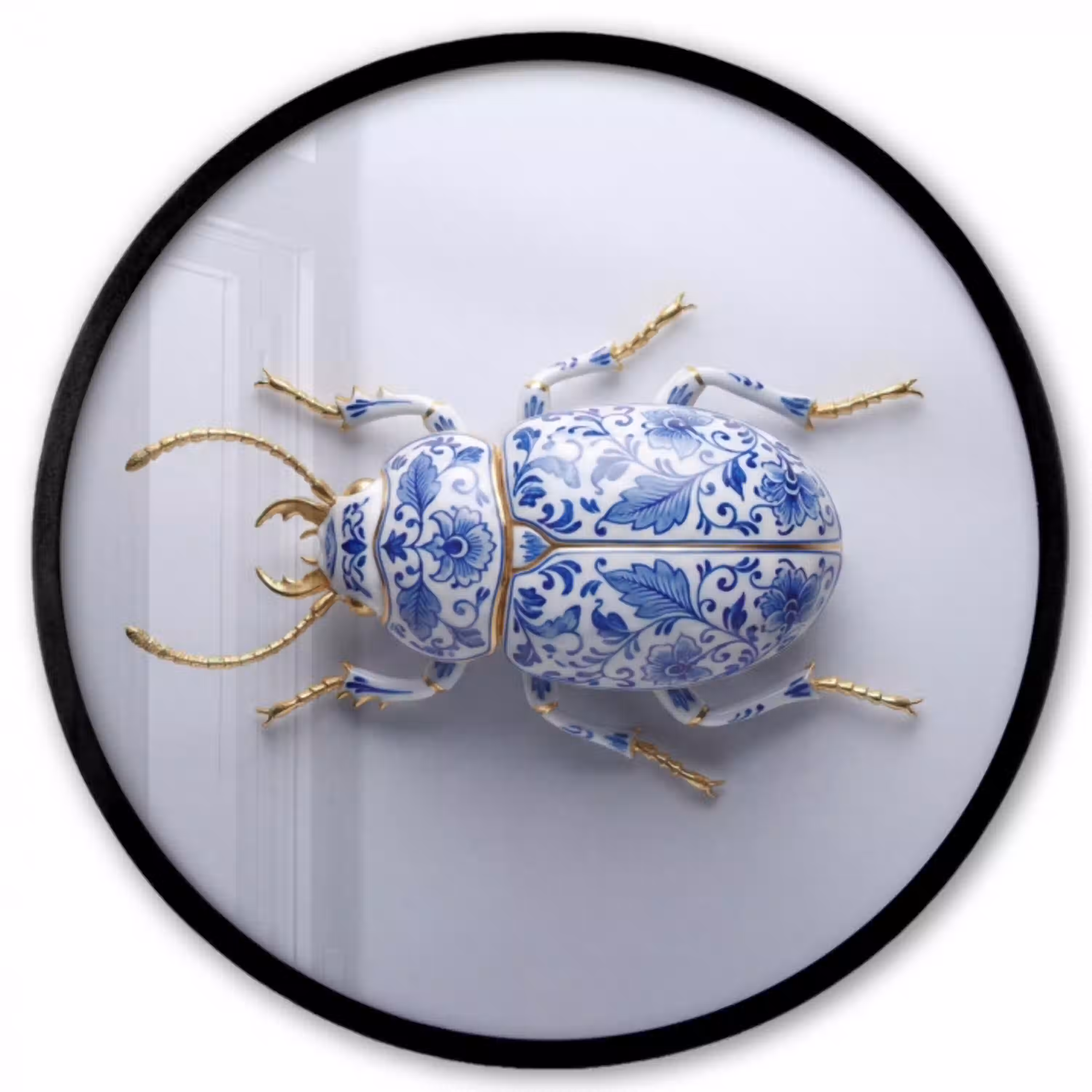 Kever - Delfts  - Blauw - Goud Fotolijst rond zonder passe partout klein -3d