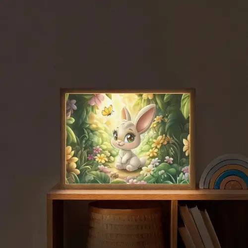 Konijn - Bos - Vlinders - Cartoon Light Box met batterij (Wandlamp kind) middel -sfeer1_kind