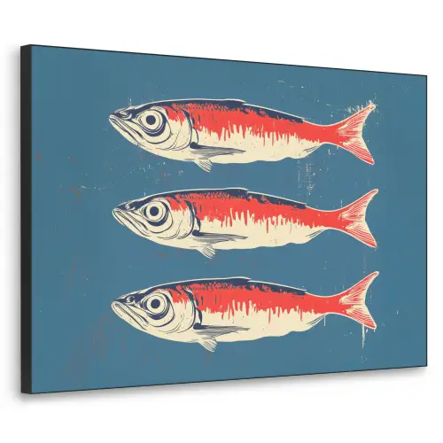 Vissen - Rood - Blauw Textielframe zwart klein -3d