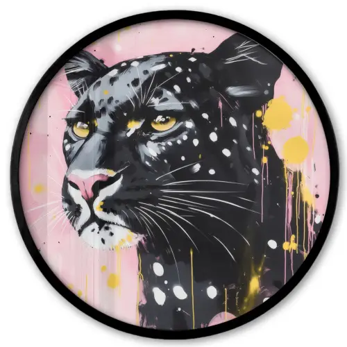 Zwart - Panter - Roze - Abstract Fotolijst rond zonder passe partout klein -3d
