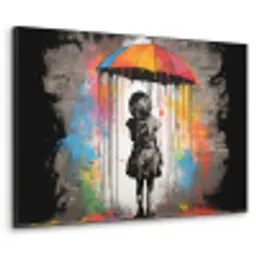 Meisje - Kunst - Paraplu - Graffiti - Kleuren - Muur Textielframe zwart klein -3d