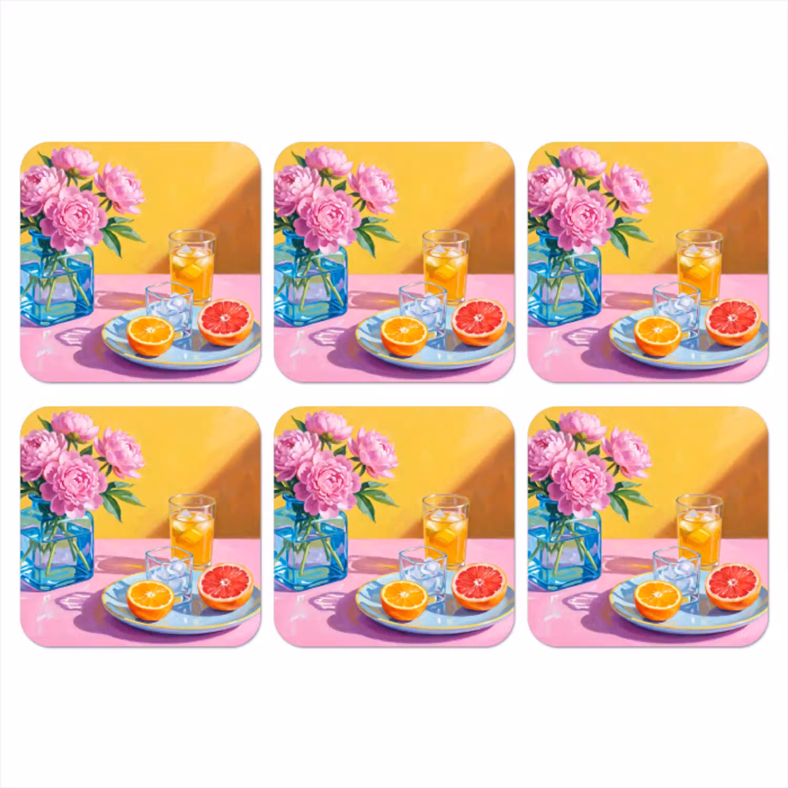 Bloemen - Roze - Modern onderzetter kurk middel -3d