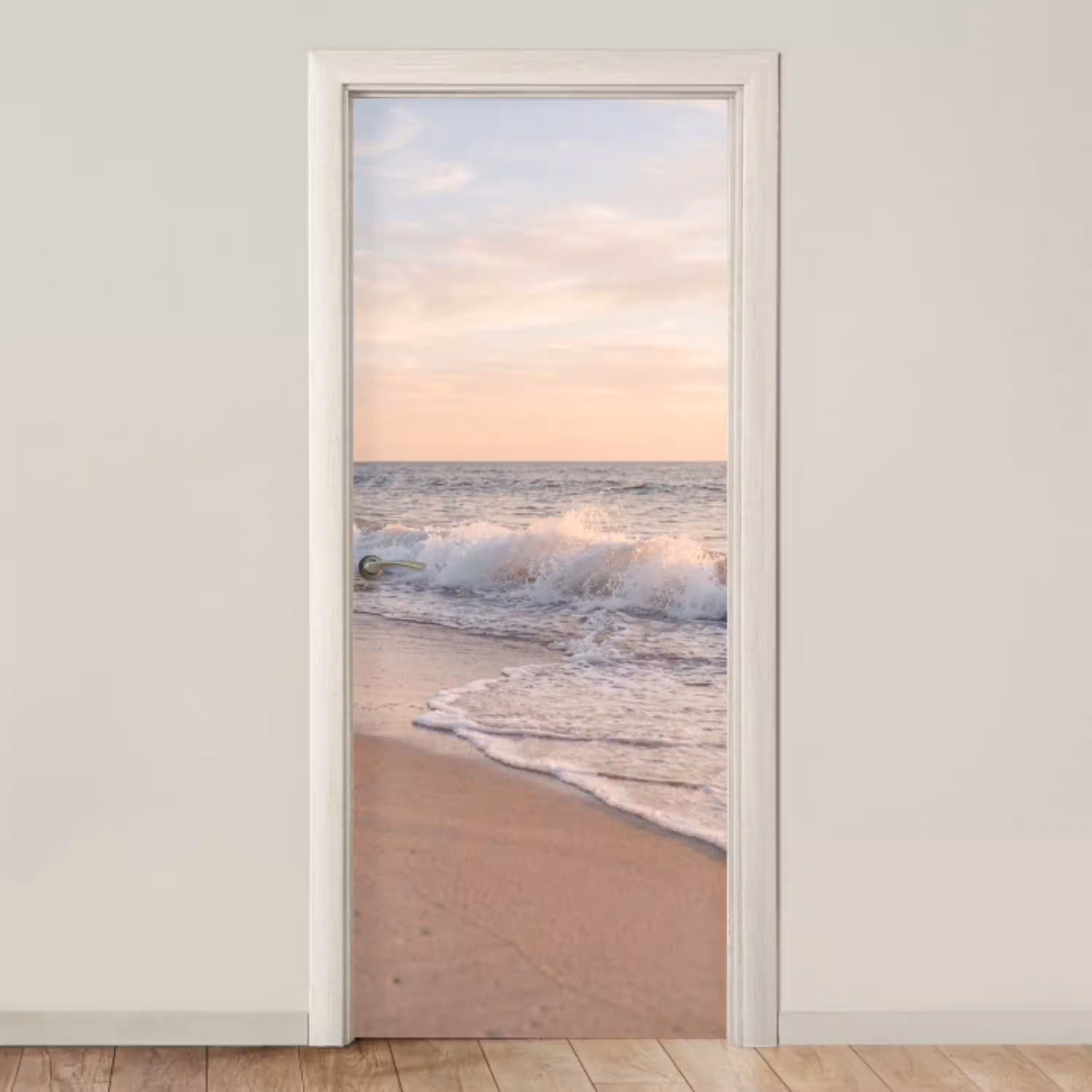 Strand - Zee - Golven - Natuur - Zonsondergang deurposter klein -3d_beige