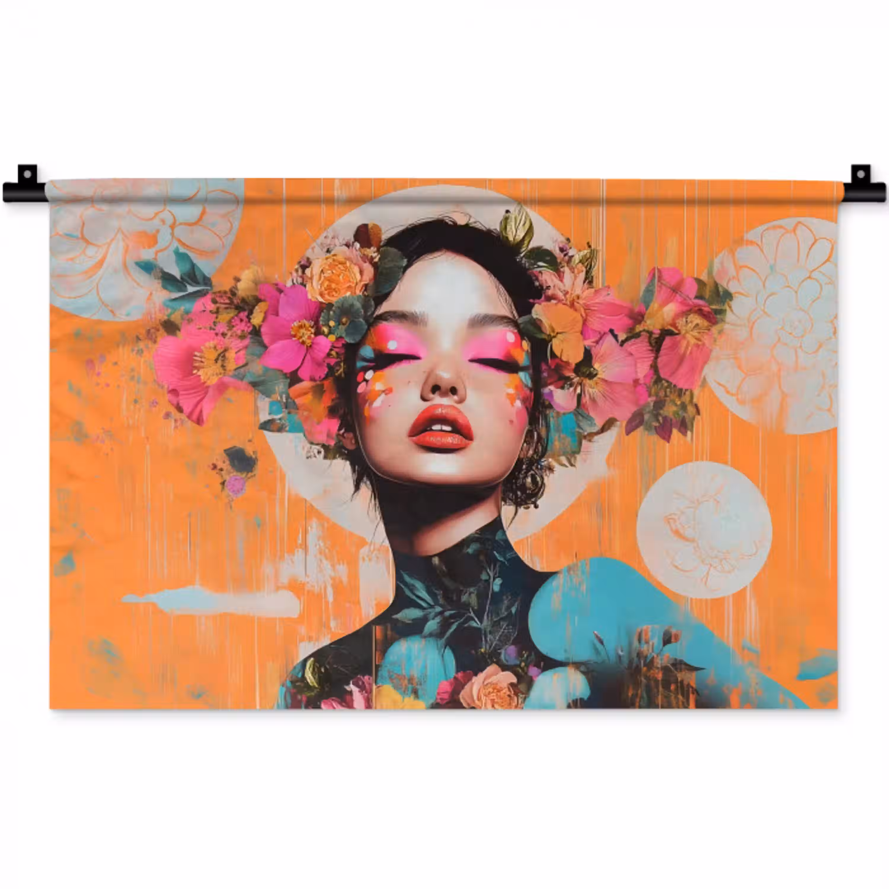 Portret - Vrouw - Abstract - Bloemen Wandkleed katoen klein -zz3d