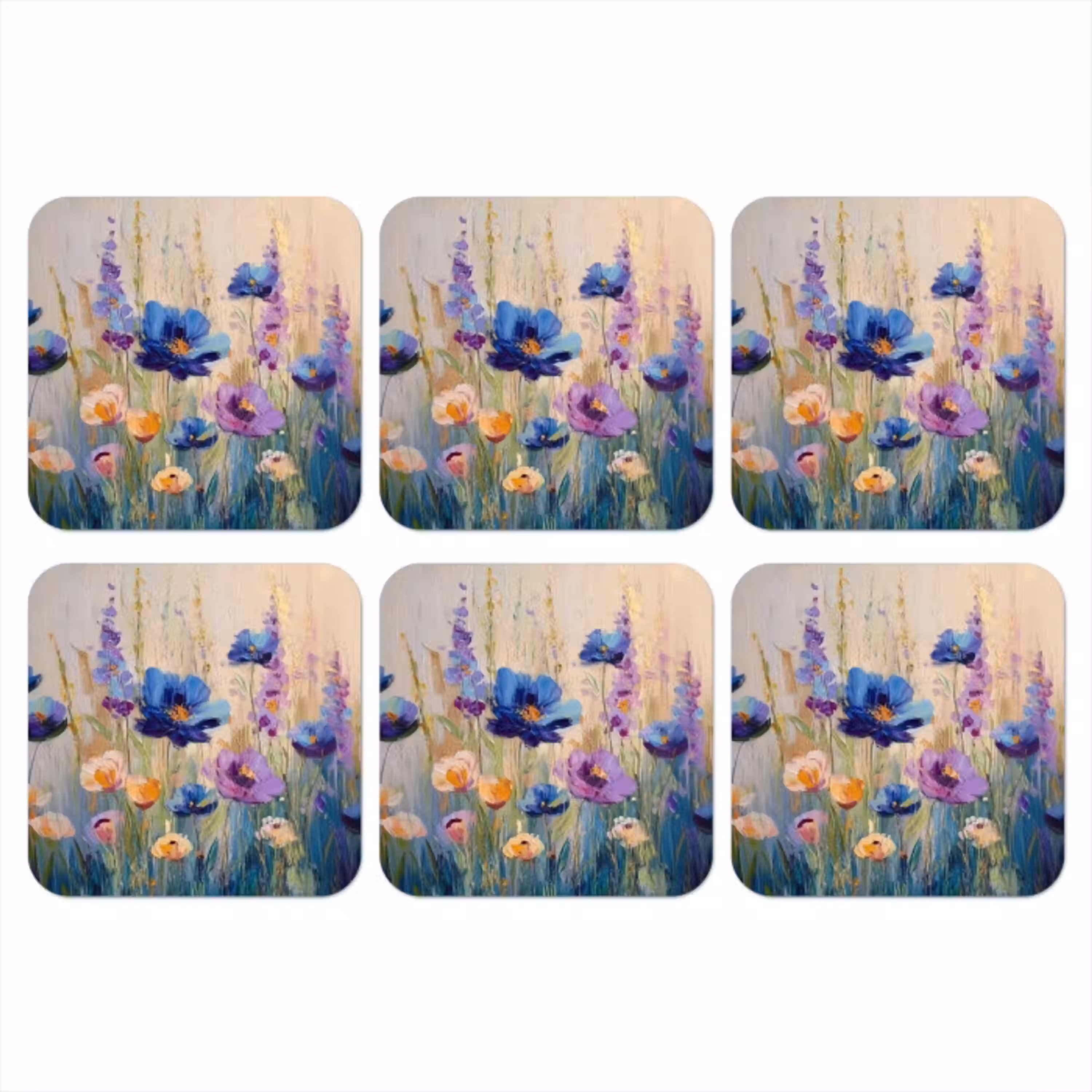 Zomers - Wilde bloemen - Penseelstreken onderzetter kurk middel -3d