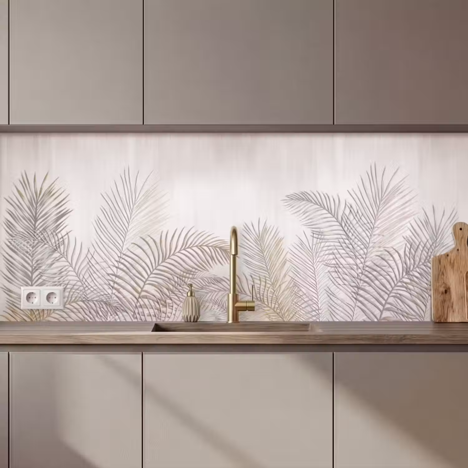 Küchenrückwand - Blätter - Beige - Botanisch - Vintage