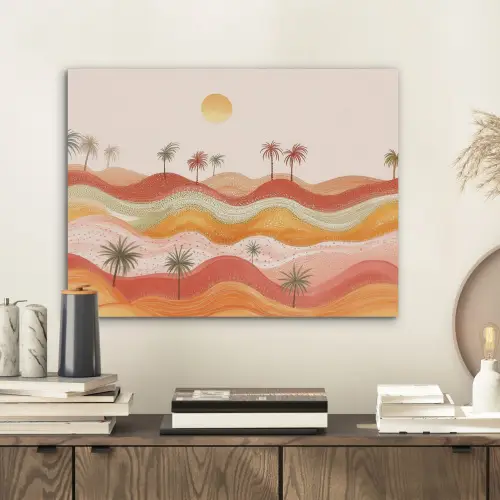 Abstract landschap - Palmbomen - Kleurrijk PET vilt klein -sfeer1