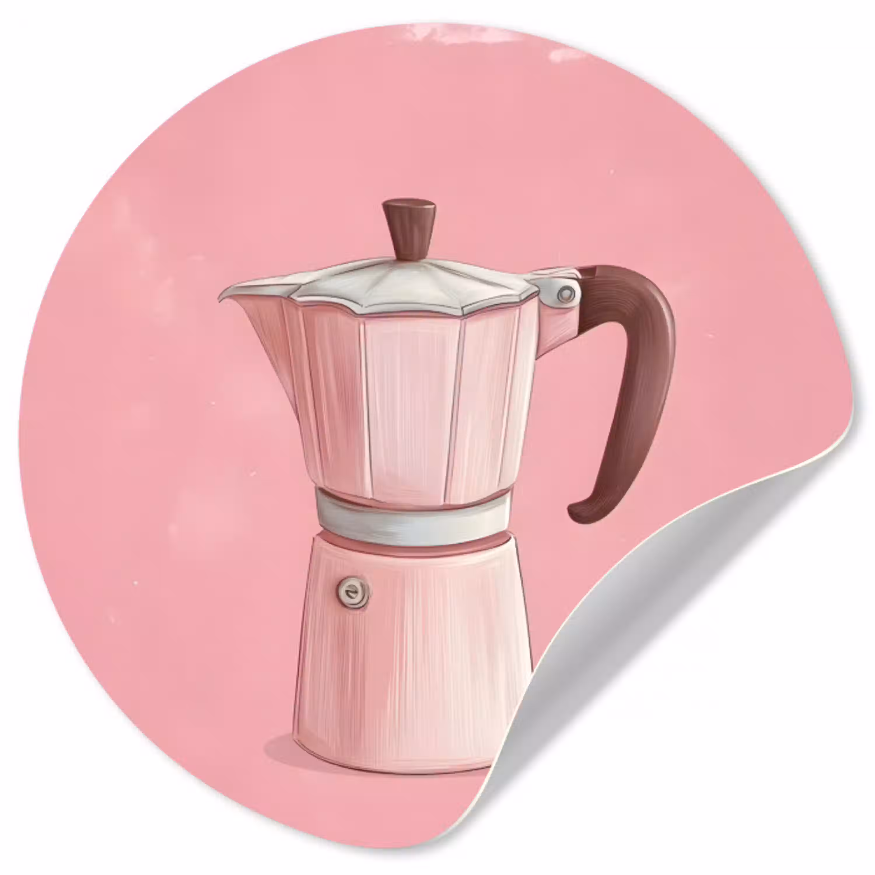Roze - Mokkapot - Illustratie - Koffie Wandcirkel behangsticker klein -3d