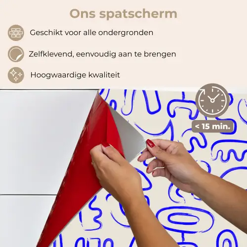 Blauw - Patroon - Abstract - Beige keuken achterwand spatscherm klein 900 -spatscherm_NL