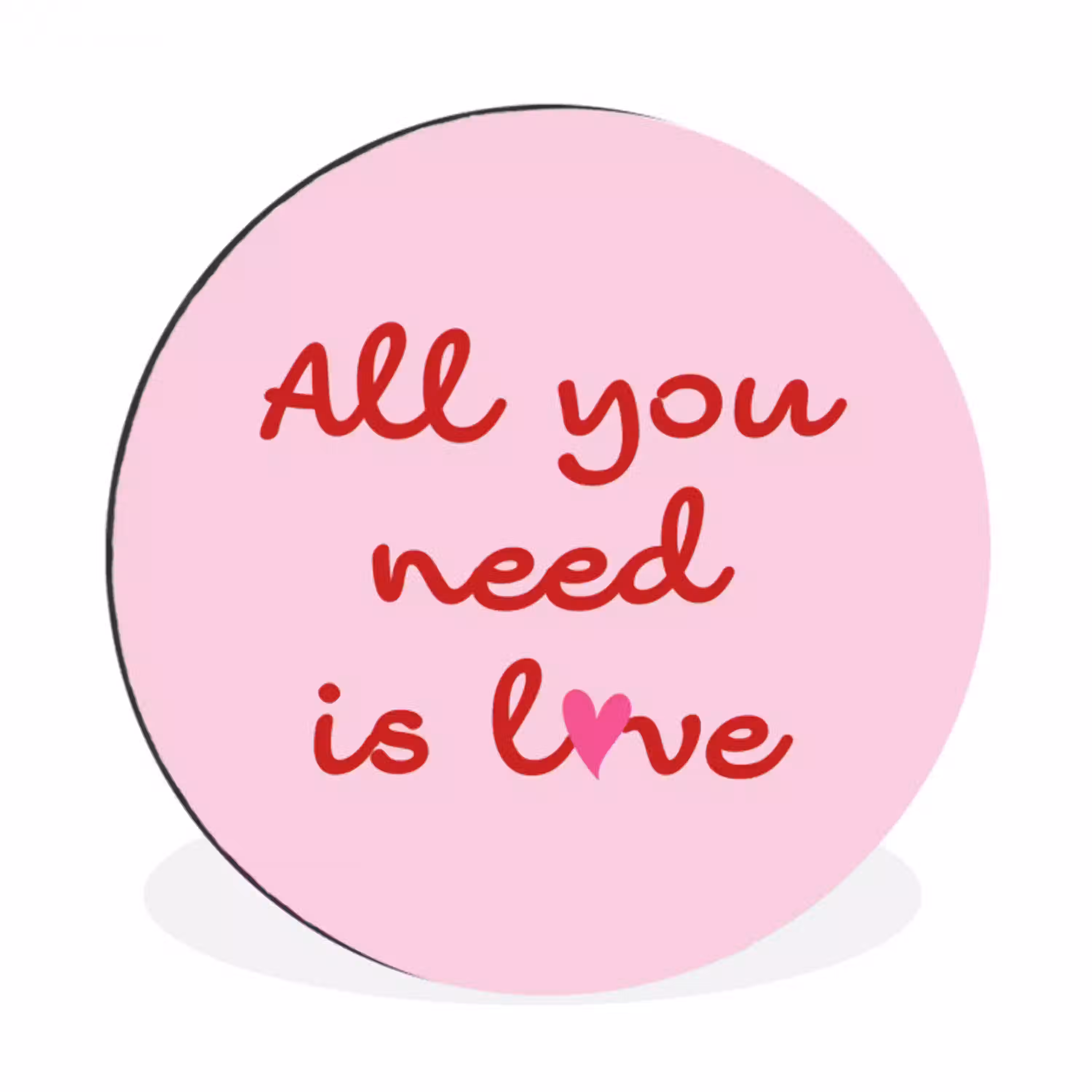 Tekst - Roze - Love - Hart Wandcirkel aluminium klein -3d