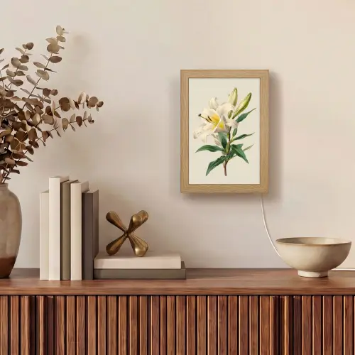 Lelie - Elegant - Botanisch - Beige Light Box met kabel (Tafellamp) klein -sfeer2
