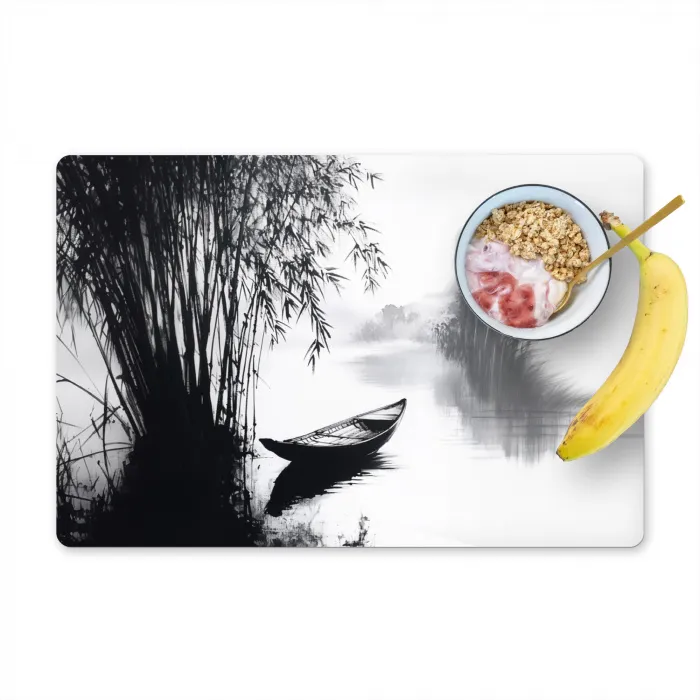 Boot - Rivier - Bamboe - Wit Placemat vinyl groot -zzzproduct_Kitchenyeah-website