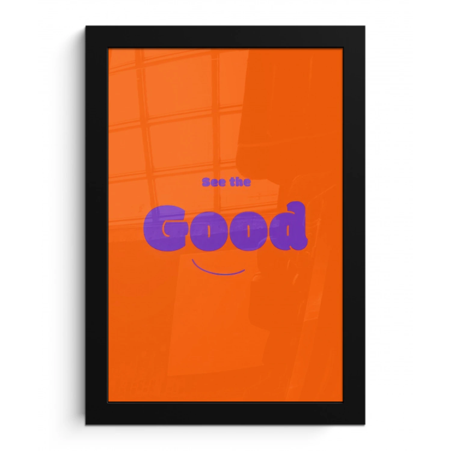 See the good - Paars - Oranje - Smiley fotolijst zwart zonder passe partout klein -3d