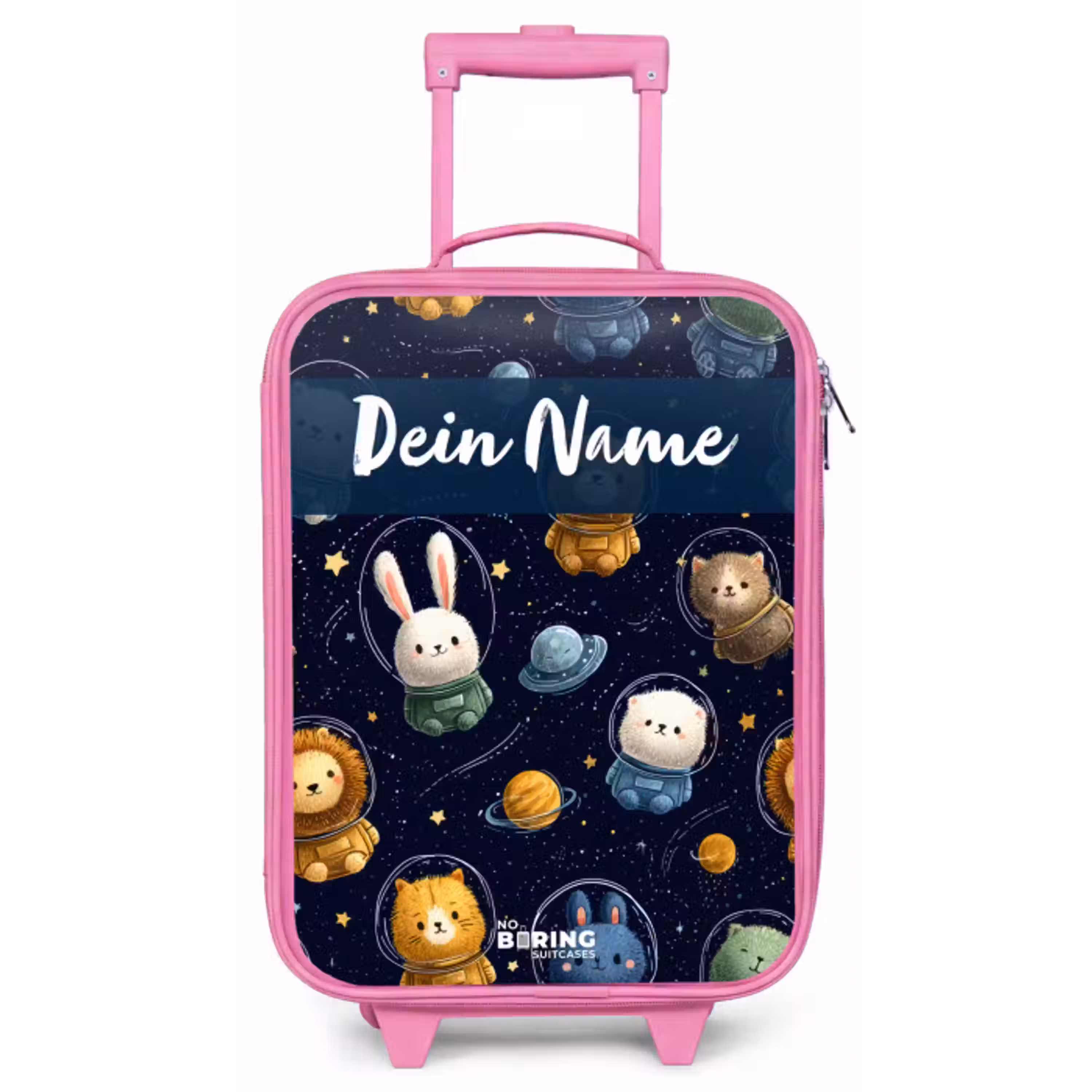 Dieren - Astronaut - Planeten - Sterren Kinderkoffer - Roze klein -zz3dotto