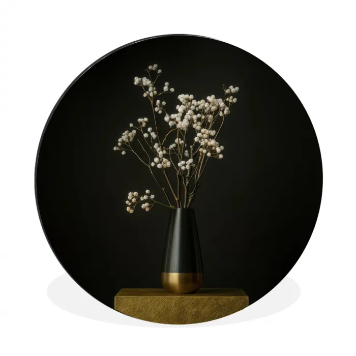 Bloembollen - Wit - Vaas - Minimalistisch Wandcirkel aluminium klein -3d