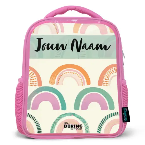 Regenboog - Pastel - Patroon Kinderrugzak - Roze middel -3d